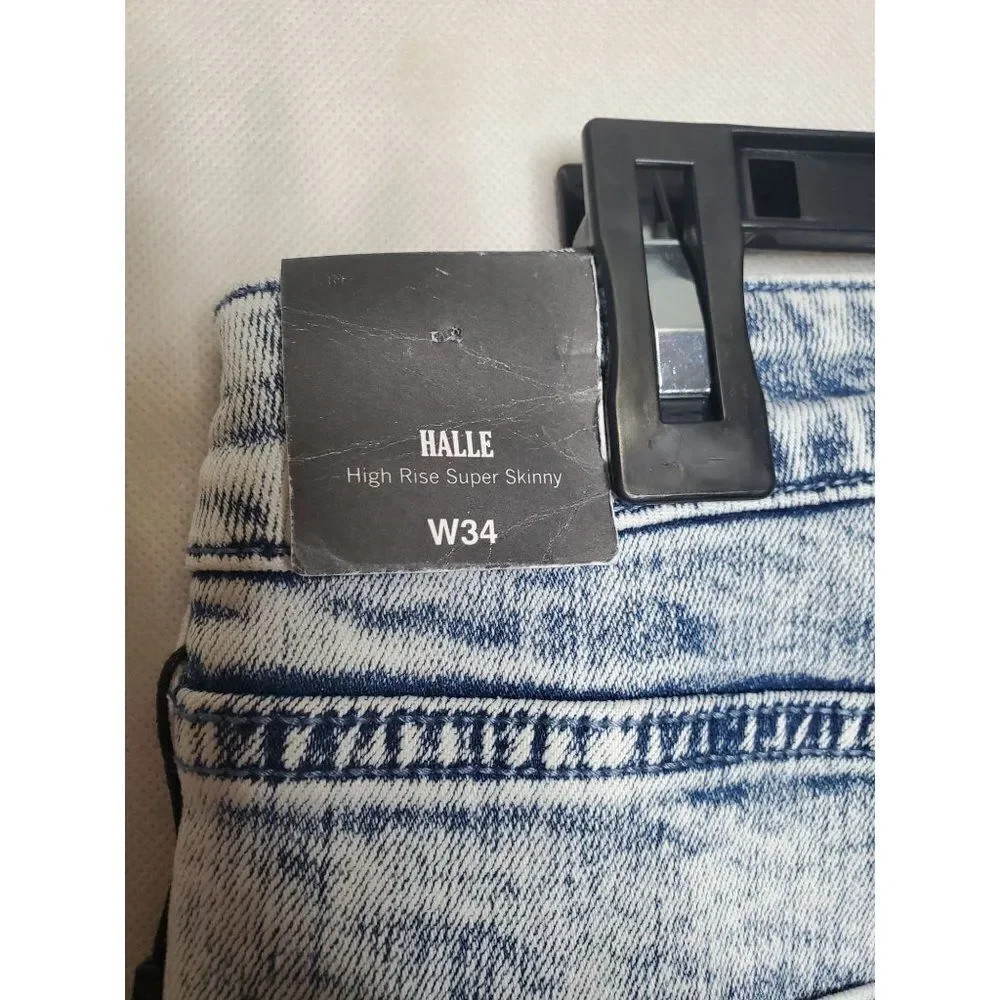 True Religion Halle High Rise Super Skinny Acid Wash Raw Hem Jeans